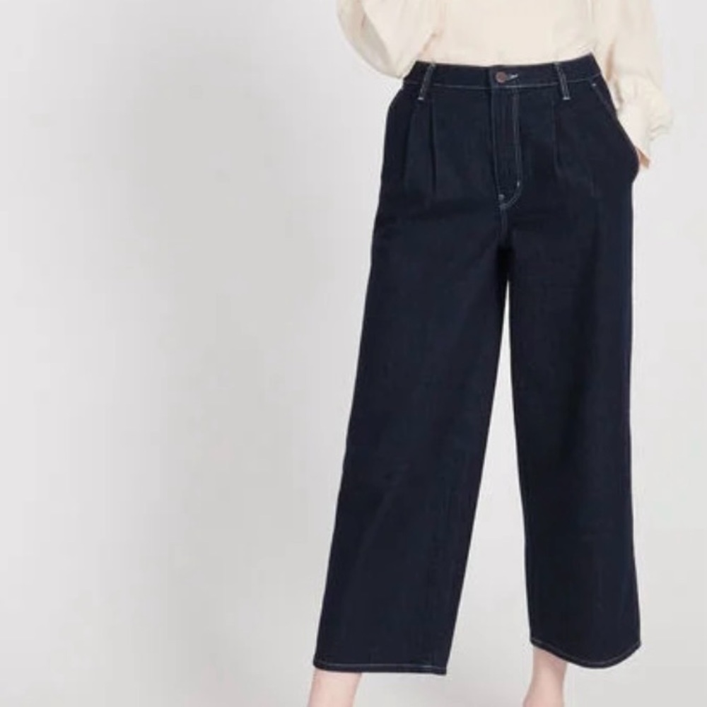 NEW COMPTOIR DES COTONNIERS WIDE BAGGY HIGH RISE LINEN DENIUM JEANS SZ 24 SMALL